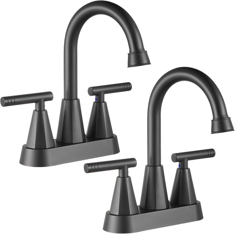 Cobbe Bathroom Faucets for Sink 3 Hole, 4 Inch with Pop Up Drain and 2 Supply Hoses, 2 Handle Centerset Bathroom Faucet for Sink Vanity, Midnight Black Matte, 2 Pack - Image 1